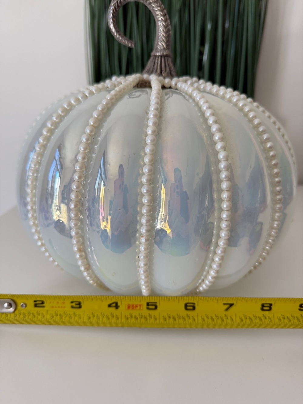 Iridescent Glass Pumpkin Pearl Beaded Decor Fall Halloween India - Picture 4 of 5